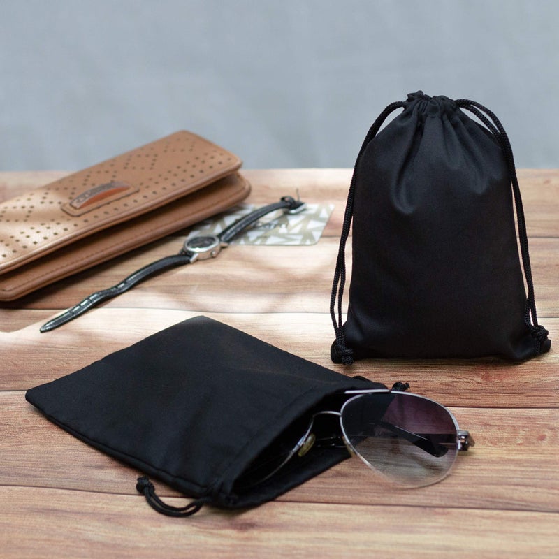 DR حقائب قطنية سوداء بسحب الحبل - حقيبة سحب وديتي - للتنظيم والتخزين والهدايا (5 × 7 بوصة - 12 عبوة) - Image 5